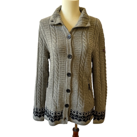 BOGNER FIRE & ICE BUTTON FRONT CARDIGAN SWEATER WOOL BLD CABLE KNIT APRES SKI S - Picture 2 of 10